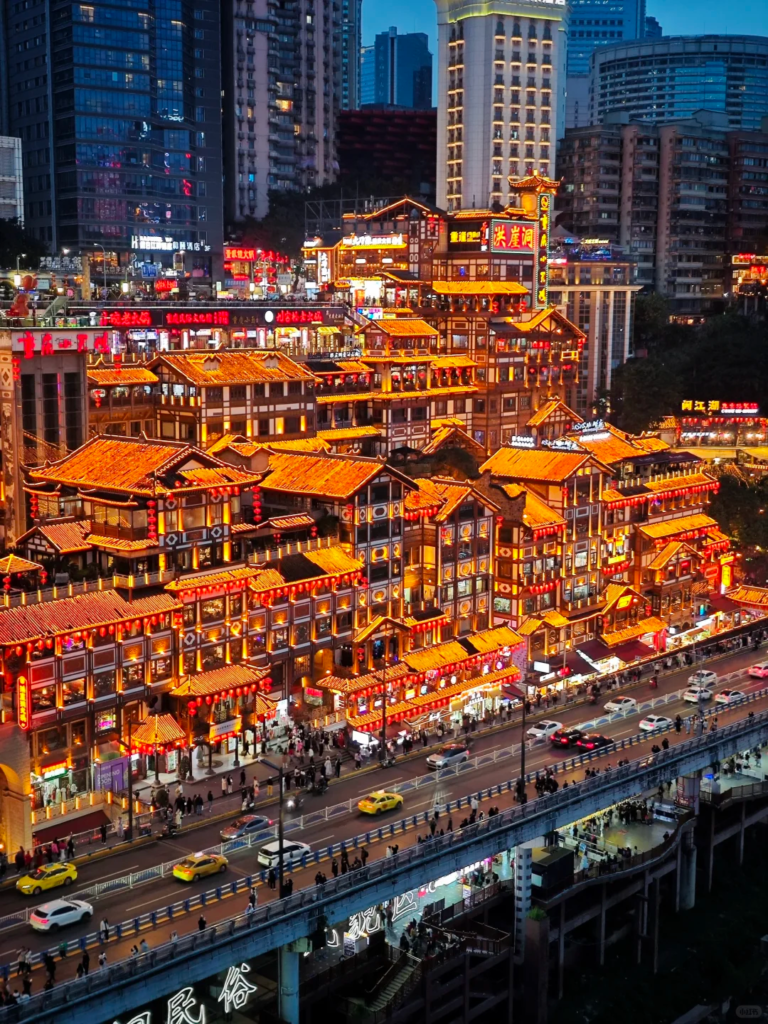 View of Hongyadong at night from Qiansimen Bridge - Chongqing Private Tour